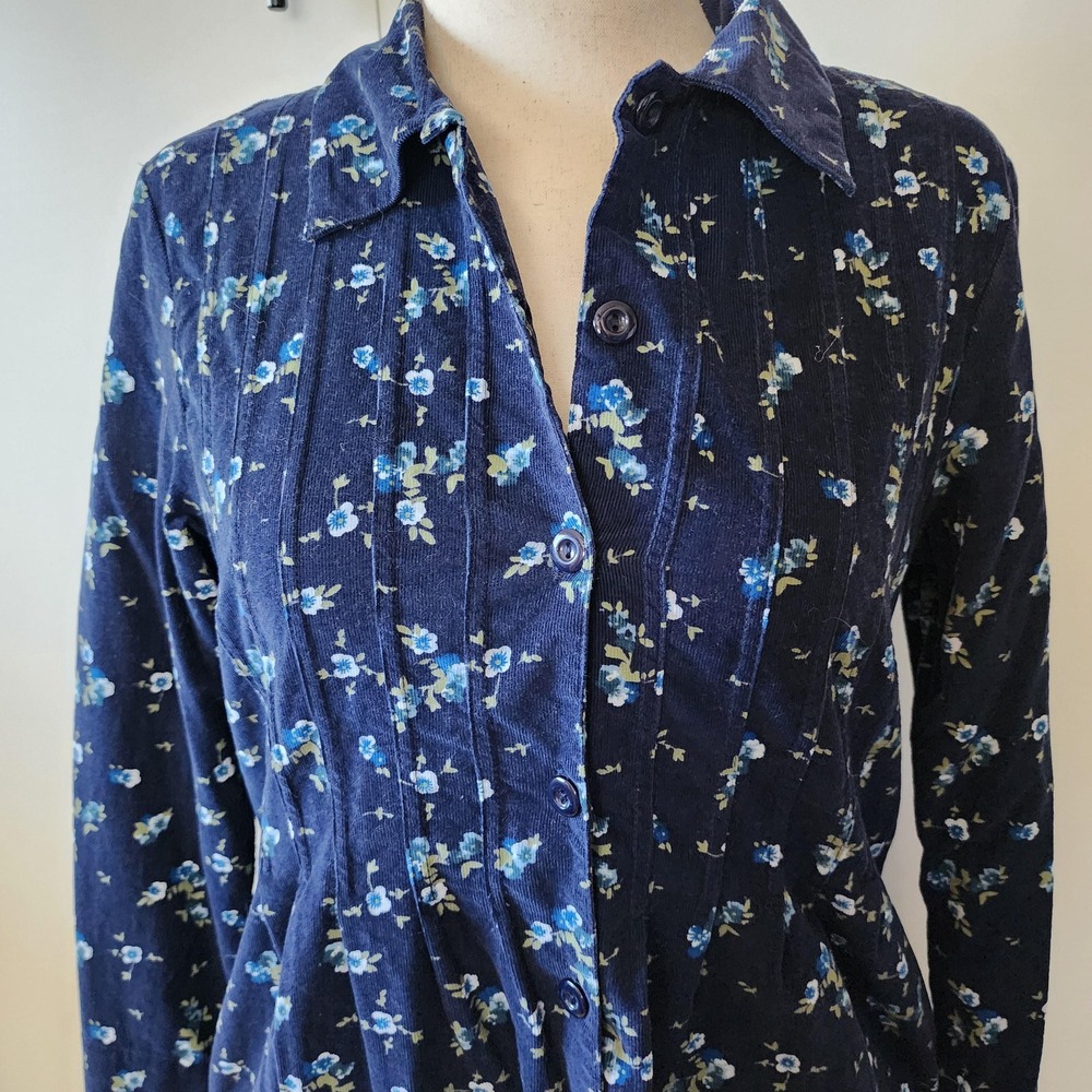 M dark navy blue corduroy dress 90s vintage collared button front shirt dress - Picture 5 of 10